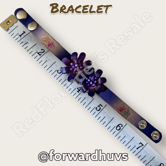 Bundle Sale 3 for $15 | Floral Purple Leather | Snap Bracelet - Picture 6 of 10